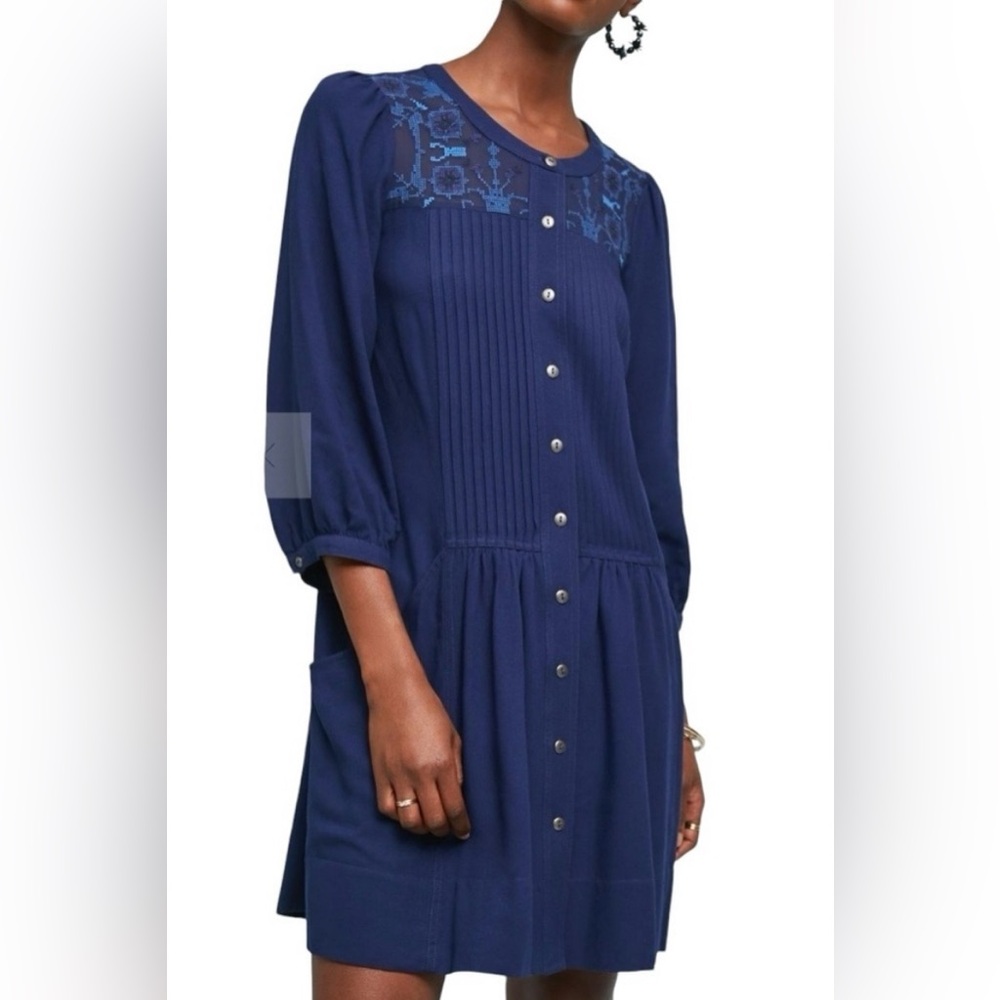 ⭐️3 for $20⭐️ | EUC Anthropologie Dubois Embroidered Blue Pleated Tunic | Size 2